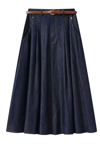 Pleated Denim Skirt - Image 2